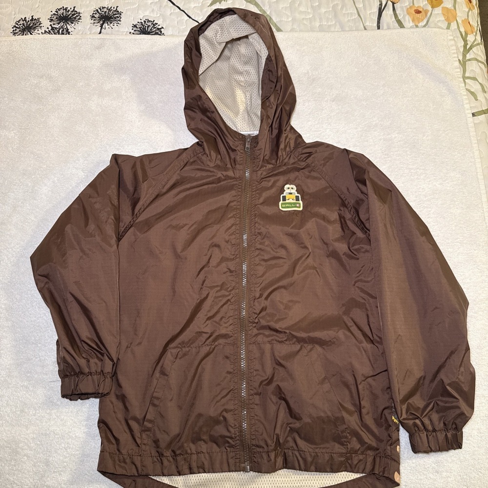 Disney Store WALL-E Hooded Windbreaker Jacket Kids M Brown Pixar Rain Coat